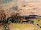 A farmstead in a winter landscapeSigned and dated ~56Pastel by Paul Maze, Pastel on buff paper, sold Jun 2019