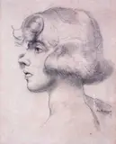 Portrait of a young girl in profileSigned and dated 1922Pencil on buff by Leon Underwood, 1922, Pencil on buff paper, sold Jun 2019