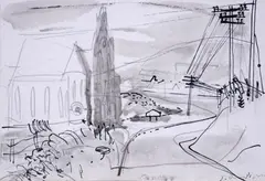 Portmahomack, North Scotland Signed Pen by John Piper Ch, Pen, ink and grisaille washes over pencil, sold Jun 2019