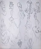 10 Costume studies for the play Quadrille by Noel Coward and an ink by Cecil Beaton, ink, sold Jun 2019