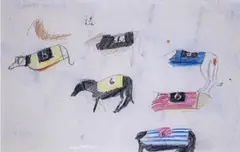 Greyhounds by Mary Newcomb, pencil and coloured, offered Jun 2019