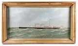 An early 20th century mixed media silk and oil on canvas picture of a turbine yacht 'TARANTULA by Thomas H. Willis, mixed media, sold Apr 2019