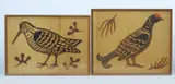 Woodcock and Grouse two carved spruce and teak wood panels with by Thomas Whalen, oil, offered Mar 2019