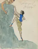 The Mountaineers watercolour on paper, with pencil drawing to reverse, annotated to right corner, unsigned 35.5 x 27.5cm (sheet) by Dorte Clara Dodo Burgner, watercolour on paper, sold Mar 2019