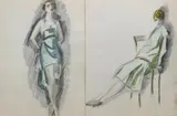 Woman in a Green Dress pencil and watercolour on paper, and another similar unsigned 54 x 44cm by Dorte Clara Dodo Burgner, pencil and watercolour on paper, sold Mar 2019