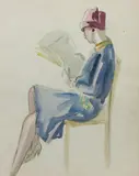 Seated Lady Reading pencil and ink wash on paper unsigned 45 x 35.5cm (sheet) by Dorte Clara Dodo Burgner, pencil and ink, sold Mar 2019