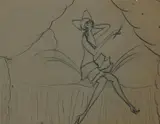 Woman Smoking in her Boudoir, pen and ink on paper, mounted unsigned 33 x 25cm by Dorte Clara Dodo Burgner, ink on paper, sold Mar 2019