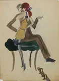 Couple on a Couch by Dorte Clara Dodo Burgner, pencil and ink on paper, sold Mar 2019
