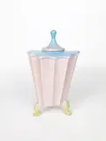 Tall Lidded Jar, 1995, earthenware, glazed in shades of blue, pink and yellow painted Richard Slee signature, 48cm by Richard Slee, sculpture, sold Mar 2019