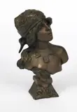 Saida a patinated metal bust on flaring square section base by Emmanuel Villanis, sculpture, sold Mar 2019