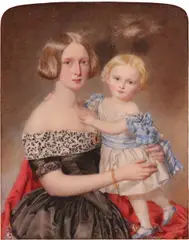 Portrait miniature of Mrs Hay and her daughterIn a burr wood frame with by William Egley, oil, sold Mar 2019
