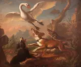 Hounds putting up a nesting swan by Abraham Danielsz Hondius, oil on canvas, sold Mar 2019