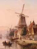 Windmills on a canalSigned C by Cornelis Christian Dommelshuizen, Oil on canvas, offered Mar 2019
