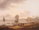 A view of shipping off Teignmouth with The Ness and Shaldon beyond and by Thomas Luny, 1830, Oil on canvas, sold Mar 2019