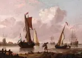 Dutch ships on a choppy sea and at anchor on the coastA pair by Francis Swaine, oil on panel, offered Mar 2019
