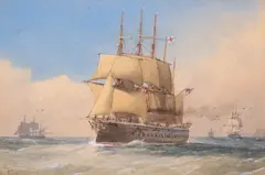 A steam and sail ship at sea, possibly H.M.S by William Frederick Mitchell, 1875, Watercolour heightened with scratching out, offered Mar 2019
