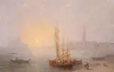 Boats at sunset, Venice Signed Oil on board 31 x 45.5cm; 12 x 18in Provenance: From the collection of Sir Jeremy Lever KCMG, QC, MA, FRSA ++Good condition by Sydney Herbert, Oil on board, offered Mar 2019