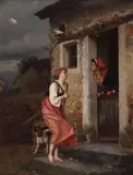 A country player seeking shelter Signed and dated 1871 Oil by Émile Pierre Metzmacher, 1871, Oil on panel, offered Mar 2019