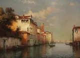 Gondolas on a canal by Antoine Bouvard, Oil on canvas, offered Mar 2019
