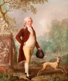 Portrait of a Gentleman in a park with his dog beside him Signed Oil on canvas 65 x 54.5cm; 25½ x 21½in by Johann Ernst Heinsius, Oil on canvas, offered Mar 2019