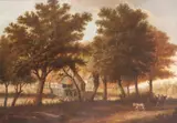 Farm buildings in a wooded landscape with a horse and by Sir George Beaumont, 7th Baronet, Oil on canvas, offered Mar 2019