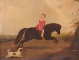 A young boy, wearing red, on his pony with his dog Signed and dated 1843, also signed and dated verso Oil on canvas 39.5 x 50.5cm; 15½ x 20in by George Cole, 1843, Oil on canvas, sold Mar 2019