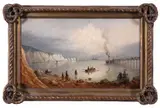 Alum Bay, Isle of Wight with the Needles Signed and dated 1891, also inscribed on a label verso Presented by Admiral Beechey to Rev by Richard Brydges Beechey, 1891, Oil on canvas, in a nautical knotted-rope style frame, offered Mar 2019