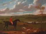 A huntsman in open landscape with four hounds and a terrierOil by John Francis Sartorius, Oil on canvas, sold Mar 2019