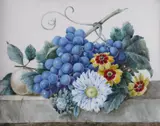 Still life of grapes and flowers on a ledgeSigned and dated by Octavia Gardyne, 1843, Watercolour on vellum, sold Mar 2019