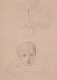 Portrait of a pensive boy with a study of a branch of an oak by Peter Rittig, Pencil, sold Mar 2019