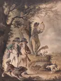 Country sports and cottage scenesFour in two pairs by Der Jan van Elten, 1796, watercolour, sold Mar 2019