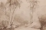 Figures in a landscape near PenmaenmawrPencil and sepia wash15 by David Cox Snr. O.W.S., Pencil and sepia wash, sold Mar 2019