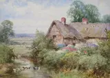 The duck pond at Eastbury, Berkshire Signed Watercolour 25 x 35.25cm; 10 x 14in ++Good condition by Henry John Sylvester Stannard, Watercolour, sold Mar 2019
