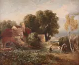 Country figures by a millSigned and dated 1850Oil on panel42 by David Cox Snr. O.W.S., 1850, Oil on panel, sold Mar 2019