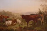 Cattle in a landscape with a milkmanSigned and dated 1892Oil on canvas61 by James Baldock, 1892, Oil on canvas, sold Mar 2019