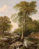 Fishermen in a rocky river landscapeSigned and dated 1878Oil on by Frederick William Hulme, 1878, Oil on canvas, sold Mar 2019
