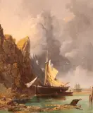 A fishing smack on a rocky coastSignedOil on canvas30 by Edmund John Niemann, Oil on canvas, sold Mar 2019