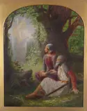 Possibly a scene from Morte D'Arthur Signed and dated 1871-2 by Robert Brydall, 1871, Oil on canvas in an arched slip frame, sold Mar 2019