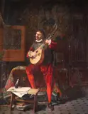 Interior with a musician playing an Arch-citternSignedOil by Sebastián Gessa y Arias, Oil on panel, sold Mar 2019