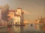Gondolas on a Venetian backwaterSignedOil on canvas48 by Noël Georges Bouvard, Oil on canvas, offered Mar 2019