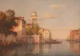 Gondolas and yachts on a sunny Venetian canalSignedOil on by Antoine Bouvard, Oil on canvas, offered Mar 2019