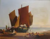 Fishing boats at RyeSigned with initials I by John Tudgay, 1857, Oil on canvas, offered Mar 2019