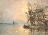 Figure in a boat and cattle watering by moonlightSignedOil on canvas46 by George Boyle, Oil on canvas, sold Mar 2019