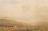 A shepherd and flock with his sheepdog on the South by Robert Thorne Waite, Watercolour, offered Mar 2019