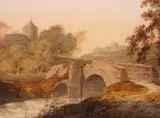 A Devon view with a bridge and church by William Payne, Pen, sepia ink and watercolour, offered Mar 2019