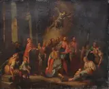 A gathering in the Temple by German School, oil on canvas, offered Nov 2014