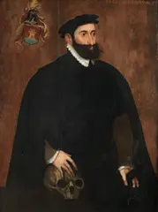 Portrait of a gentleman, half-length, in a black cloak by Netherlandish School, oil on panel, sold Nov 2014