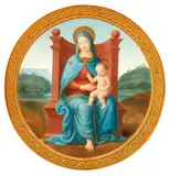 The Madonna and Child Enthroned by Italian School, watercolour, tondo, sold Nov 2014
