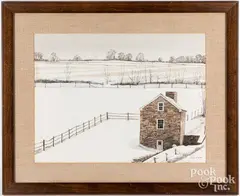 winter landscape by Mildred Sands Kratz, watercolor, sold Feb 2022
