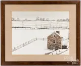 winter landscape by Mildred Sands Kratz, watercolor, sold Feb 2022